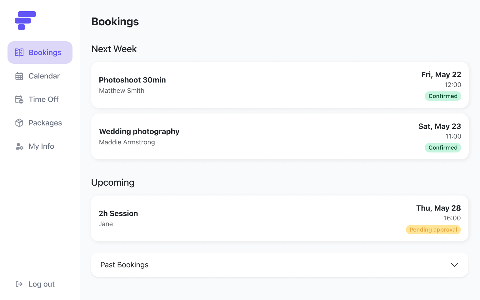 Bookings view of the Foundslot dashboard