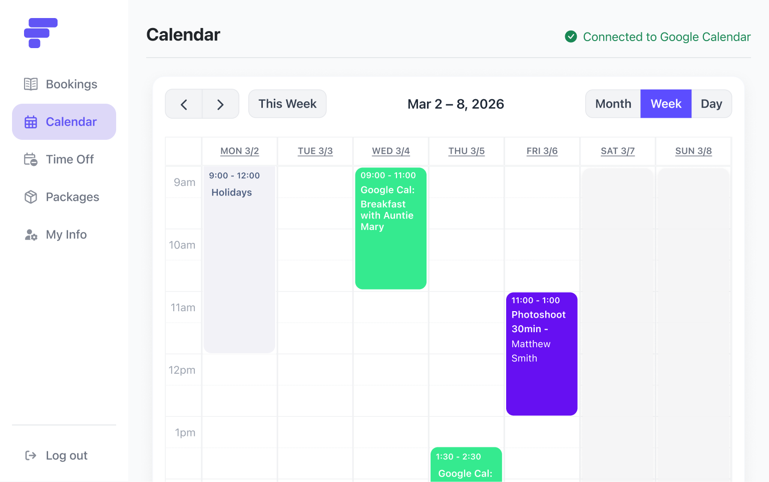 Calendar view of the Foundslot dashboard