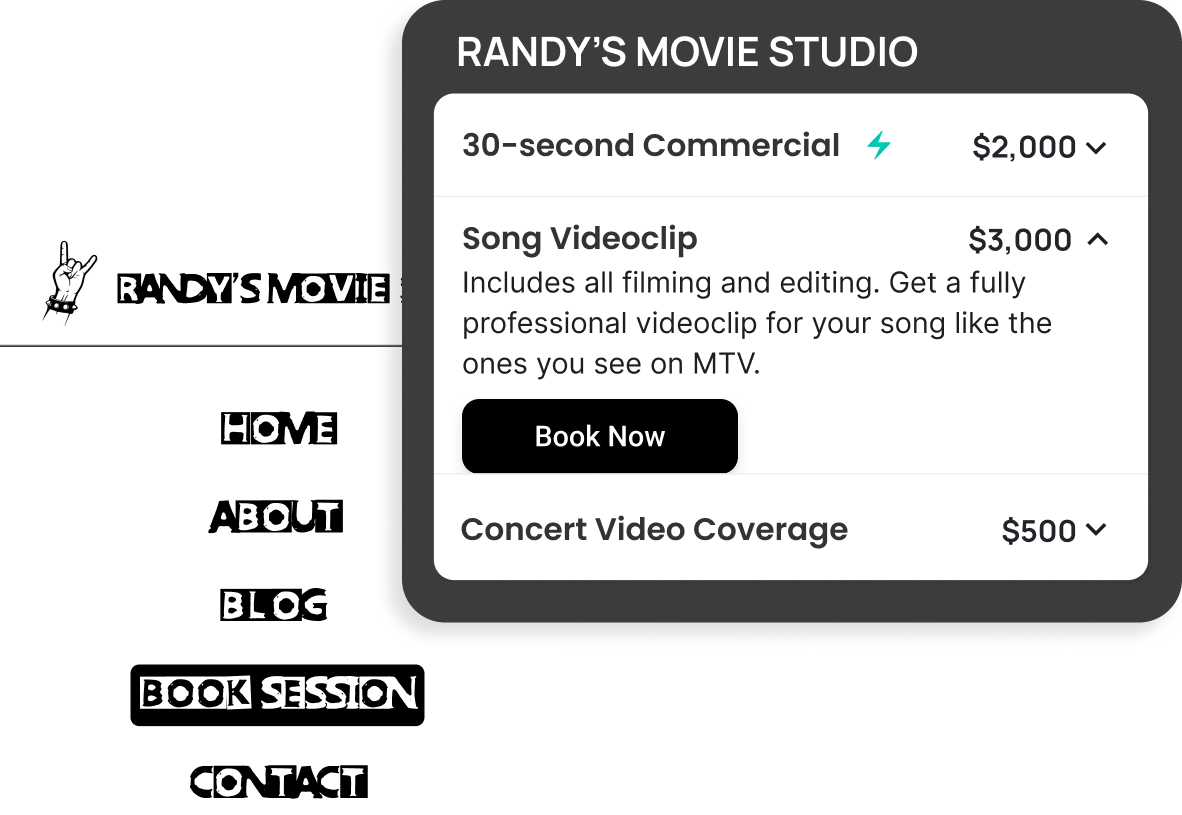 Videographers booking page example